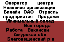 Оператор Call-центра › Название организации ­ Билайн, ОАО › Отрасль предприятия ­ Продажи › Минимальный оклад ­ 15 000 - Все города Работа » Вакансии   . Амурская обл.,Благовещенский р-н